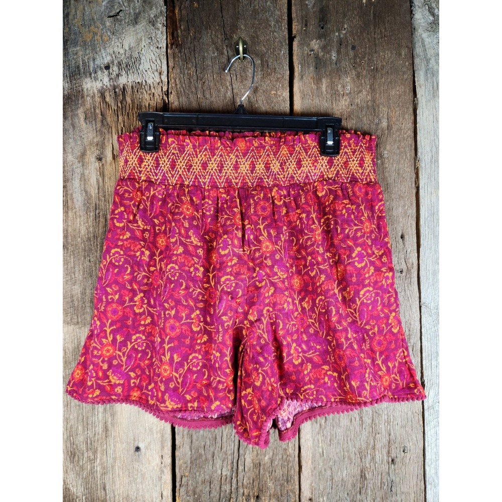 Matilda Jane Womens Floral Smocked Waist Shorts Magenta Orange Cotton Size M